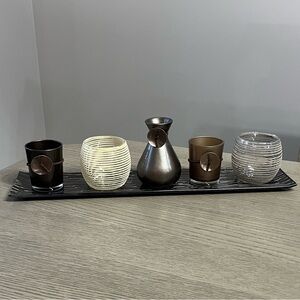 Decorative Tray With Tea Light Candle Holder Set ~ Like New
